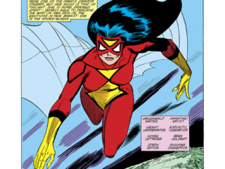 Spider-Woman #19, pg. 1; pencils, Carmine Infantino; Mark Gruenwald, Jessica Drew