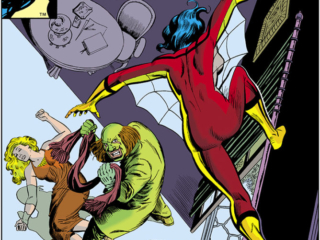 Spider-Woman #22 cover; pencils, Marie Severin; Killer Clown