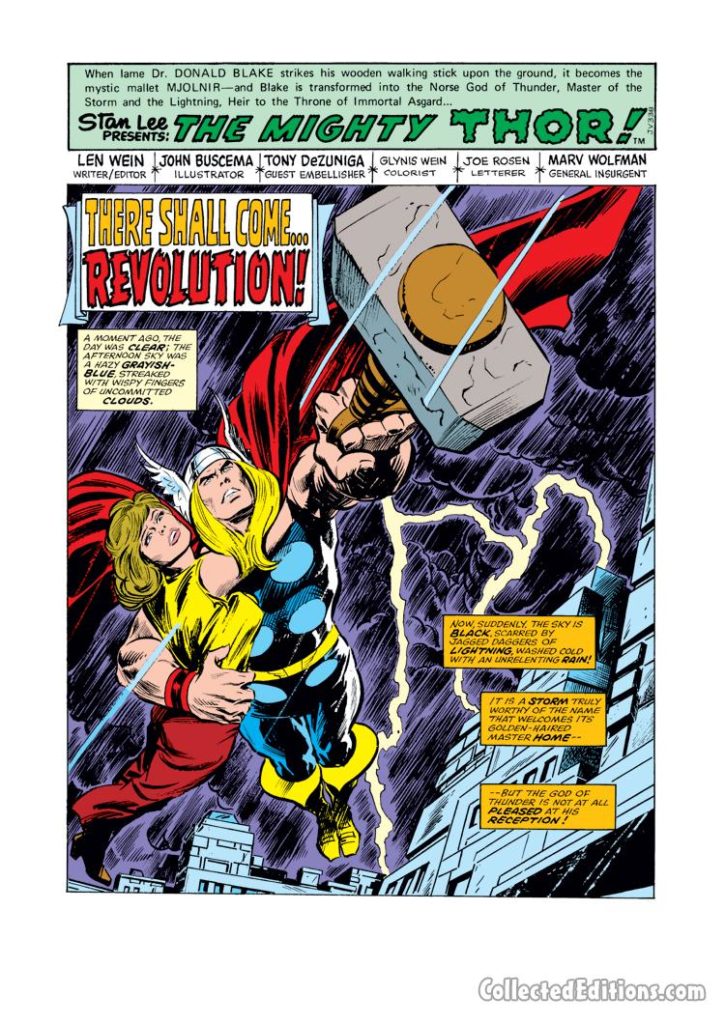 Thor #248, pg. 1; pencils, John Buscema; inks, Tony DeZuniga, Jane Foster