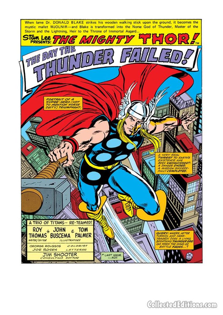Thor #272, pg. 1; pencils, John Buscema; inks, Tom Palmer