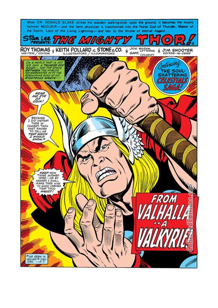 Thor #296, pg. 1; pencils, Keith Pollard; inks, Chic Stone; From Valhalla A Valkyrie