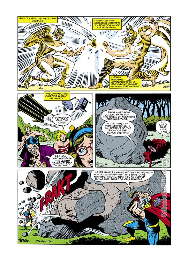 Thor #312, pg. 12; layouts, Keith Pollard; pencils and inks, Gene Day; Tyr vs. Thor, Mjolnir