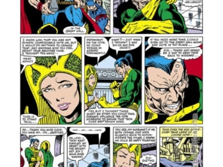 Thor #313, pg. 3; layouts, Keith Pollard; pencils and inks, Gene Day; Loki, Sigyn, Loki's wife, Asgard, Tyr