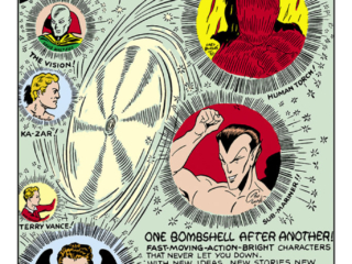 Human Torch Comics #5a, house ad; Marvel's Pinwheel of Stars, Namor the Sub-Mariner, the vision, Ka-Zar, Terry Vance, the Angel