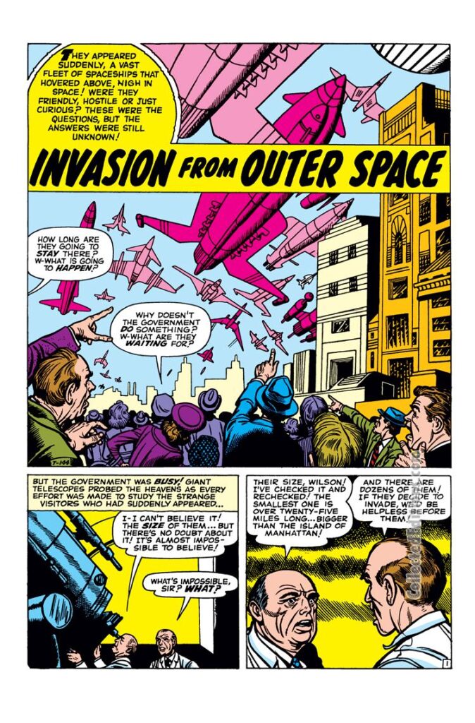 Tales of Suspense #2. "Invasion from Outer Space", pg. 1. Jack Kirby