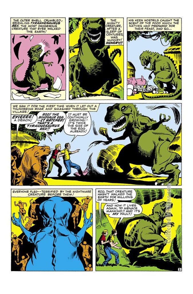 Tales of Suspense #5, pg. 9; "I Fought the Tyrannosaurus"; Steve Ditko/Atlas Era dinosaurs/monsters