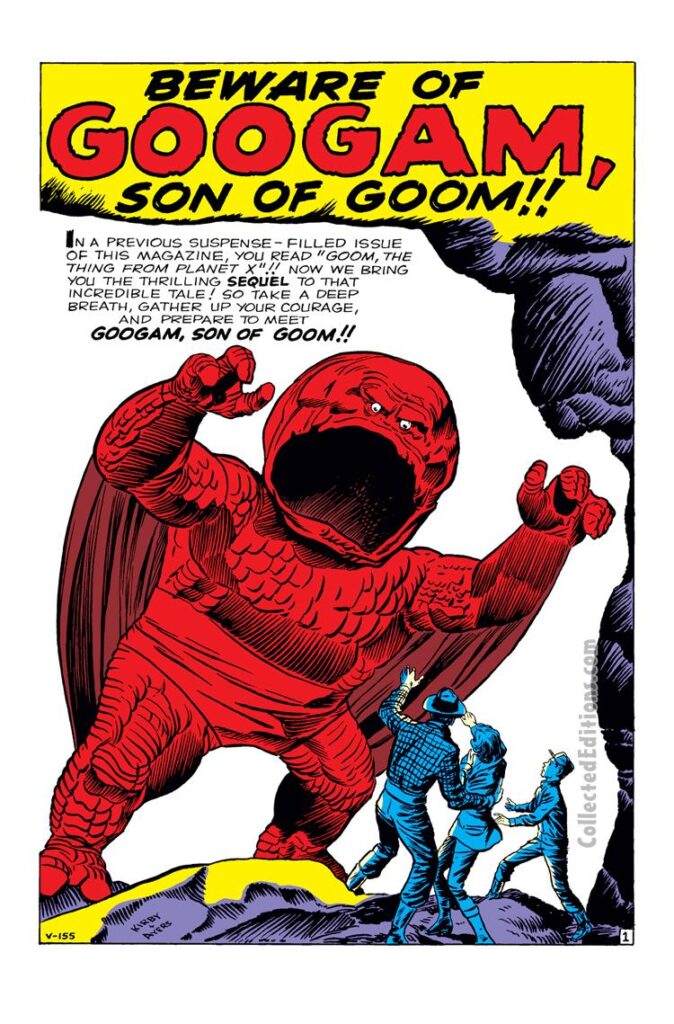 Tales of Suspense #17. "Beware of Googam, Son of Goom!!", pg. 1. Stan Lee, Jack Kirby