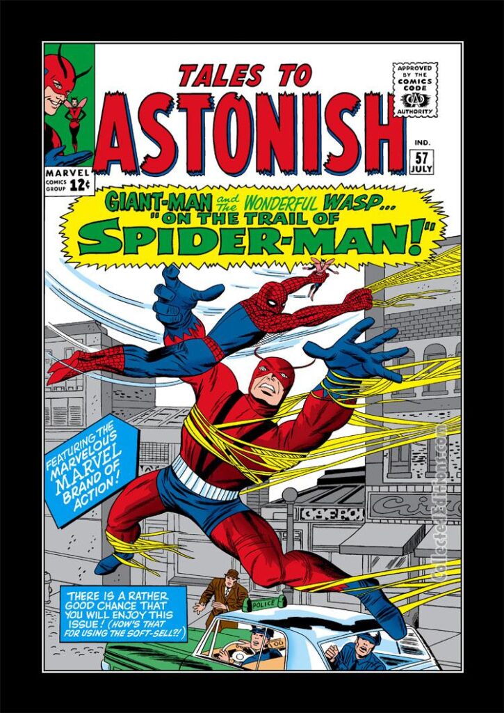 Tales to Astonish #57 cover; pencils, Jack Kirby; inks, Sol Brodsky; Giant-Man/Wasp, On The Trail of Spider-Man