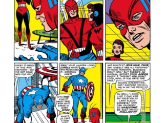 Tales to Astonish #58, pg. 3; pencils, Dick Ayers; inks, Paul Reinman; Captain America, Ant-Man/Giant-Man/Hank Pym, Wasp, Janet Van Dyne