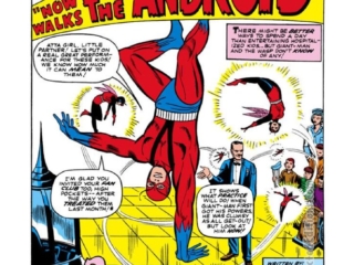 Tales to Astonish #61, pg. 1; pencils, Steve Ditko; inks, George Roussos; Ant-Man/Giant-Man/Hank Pym, Wasp, Janet Van Dyne, Now Walks the Android, Stan Lee, splash page