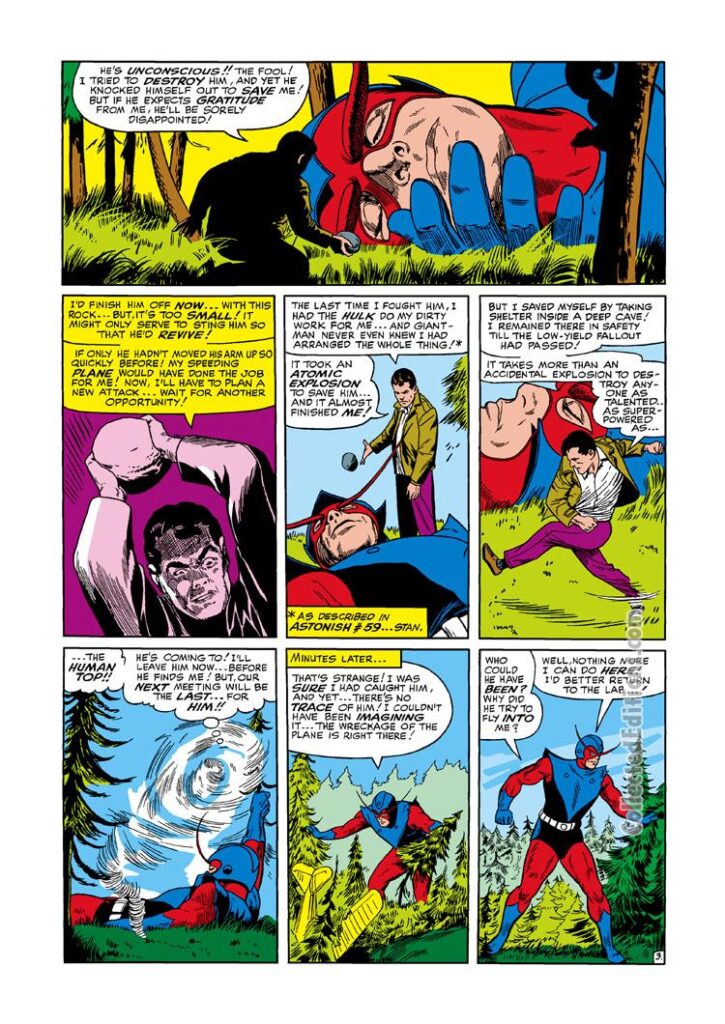 Tales to Astonish #68, pg. 3; pencils, Bob Powell; inks, Vince Colletta; Ant-Man/Giant-Man/Hank Pym, Wasp, Janet Van Dyne