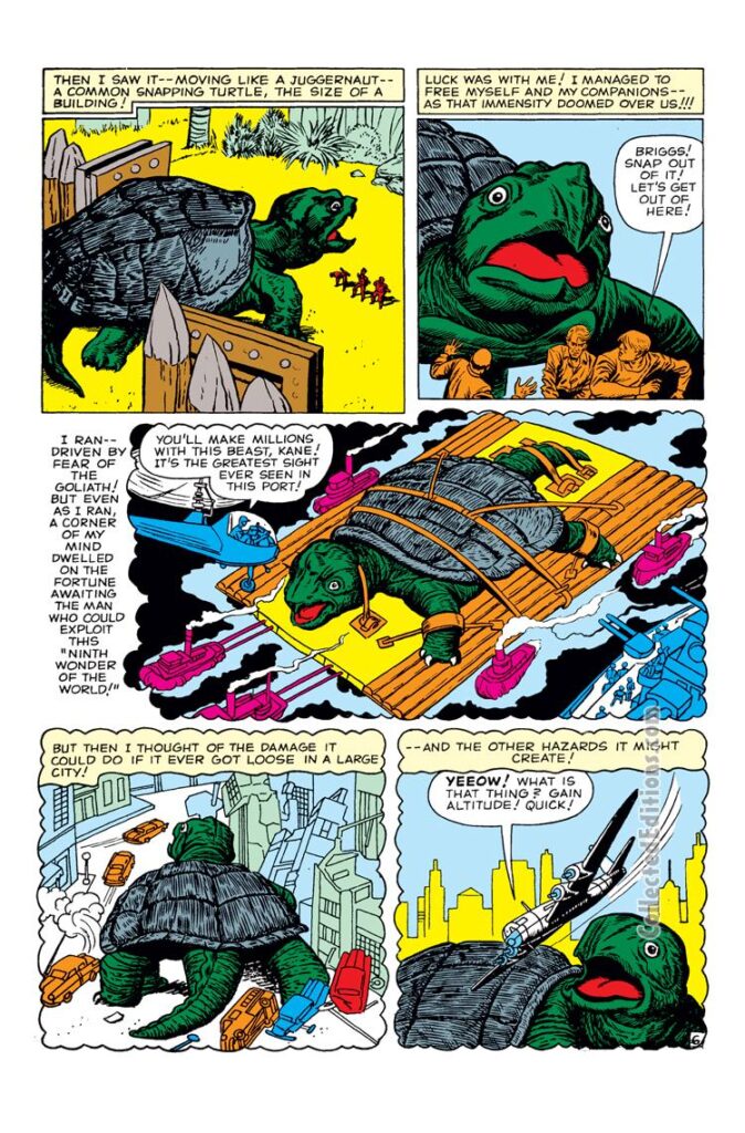 Tales to Astonish #1. "We Found the Ninth Wonder of the World!", pg. 6. Marvel Atlas Era monsters giant turtle