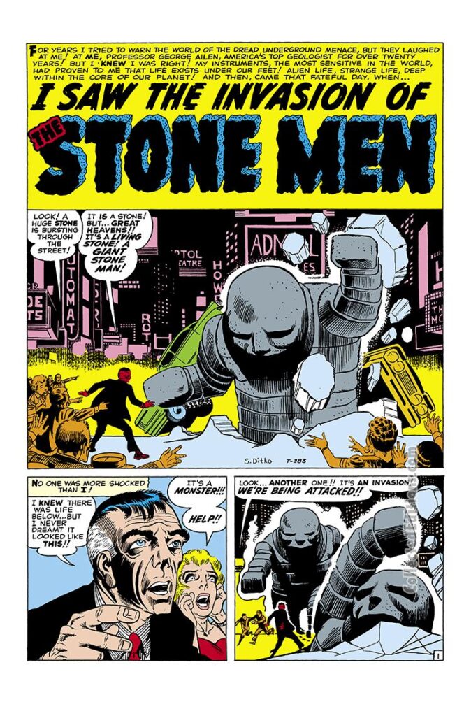 Tales to Astonish #6, pg. 1; "I Saw the Invasion of the Stone Men"; Steve Ditko, Stone Men of Saturn