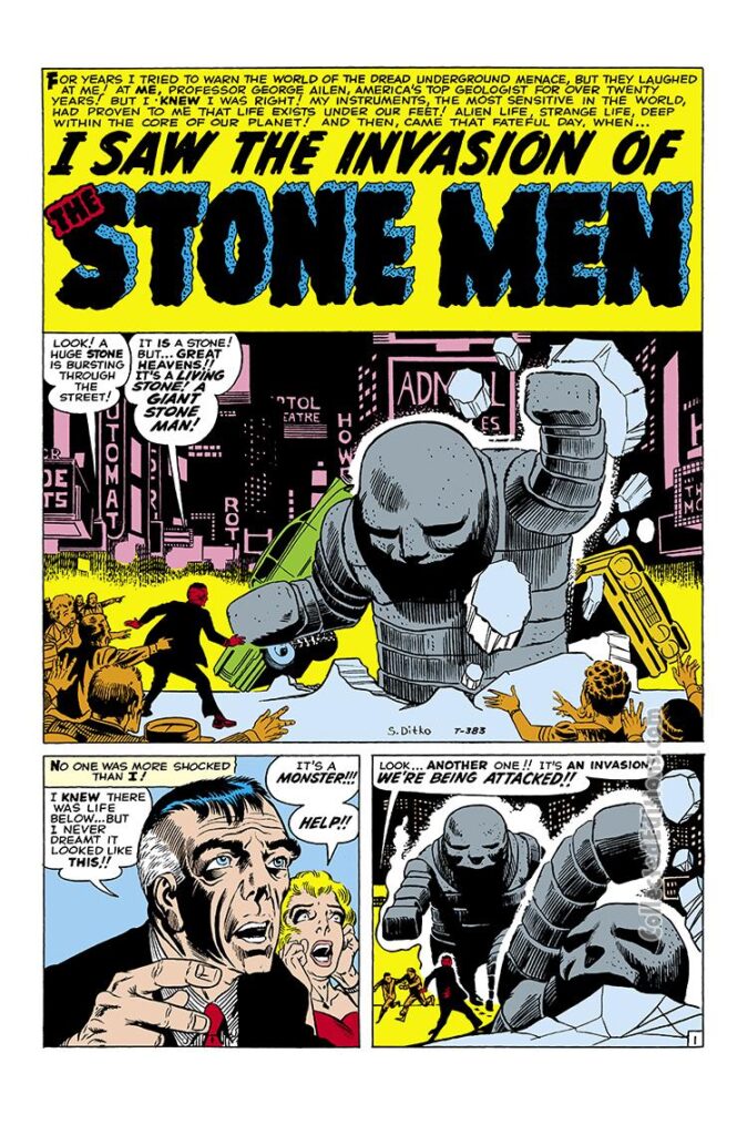 Tales to Astonish #6, pg. 1; &quot;I Saw the Invasion of the Stone Men&quot;; Steve Ditko, Stone Men of Saturn