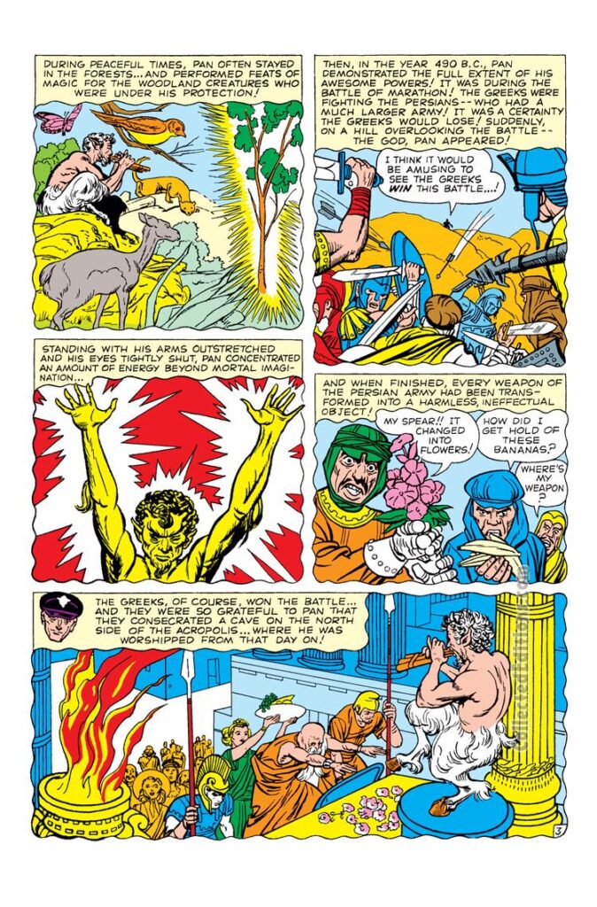 Tales to Astonish #6. "I Laughed at the Great God, Pan!", pg. 3. Pan, Jack Kirby