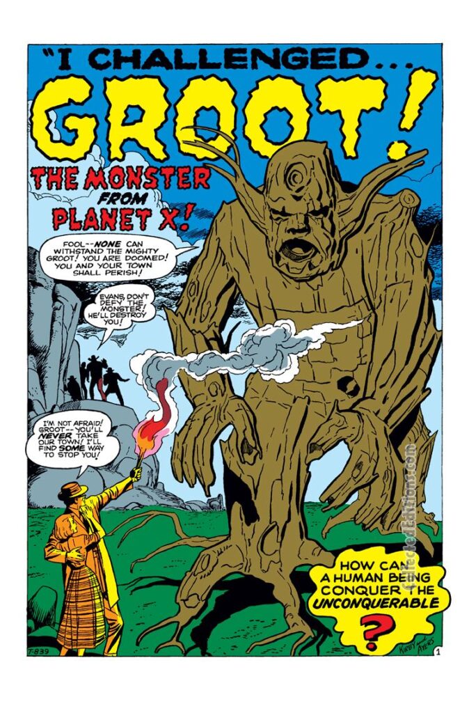 Tales to Astonish #13. "I Challenged...Groot! The Monster From Planet X!", pg. 1. Stan Lee Jack Kirby first appearance of Groot