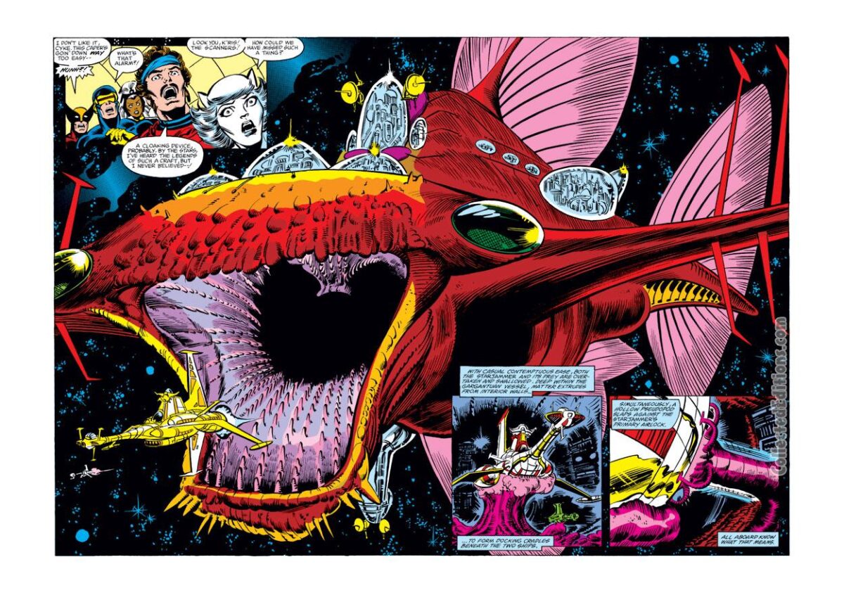 Uncanny X-Men #156, pg. 13-14; pencils, Dave Cockrum; Acanti giant space sharks