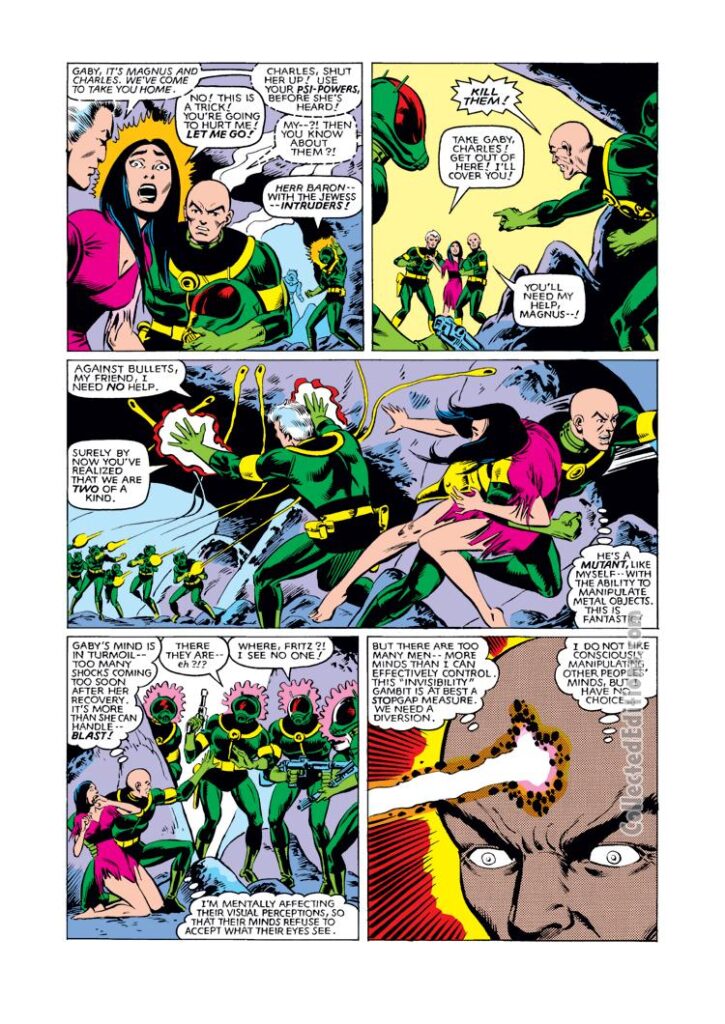 Uncanny X-Men #161, pg. 16; pencils, Dave Cockrum; Xavier/Magneto/Gabrielle Gaby Haller