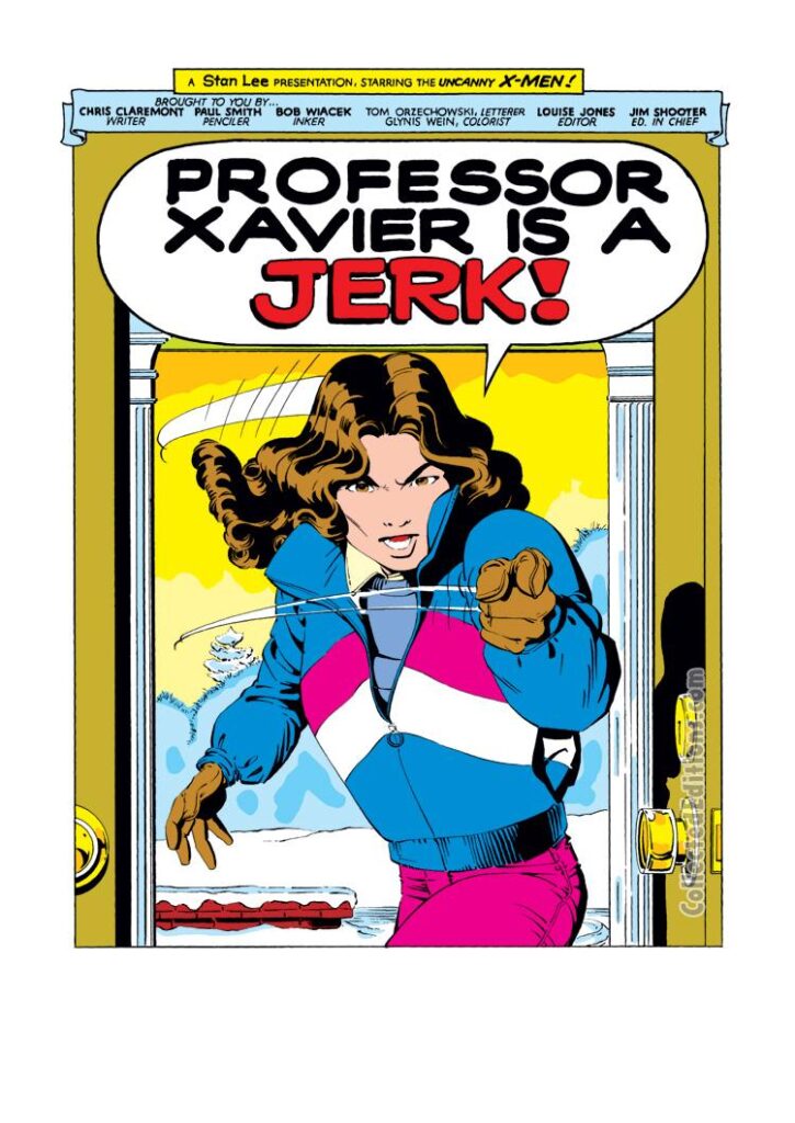 Uncanny X-Men #168, pg. 1; pencils, Paul Smith; inks, Bob Wiacek; Professor Xavier is a jerk, Kitty Pryde/Shadowcat