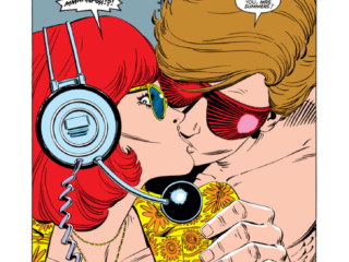 Uncanny X-Men #176, pg. 1; pencils, John Romita, Jr.; Cyclops/Madelyne Pryor/Maddy/honeymoon