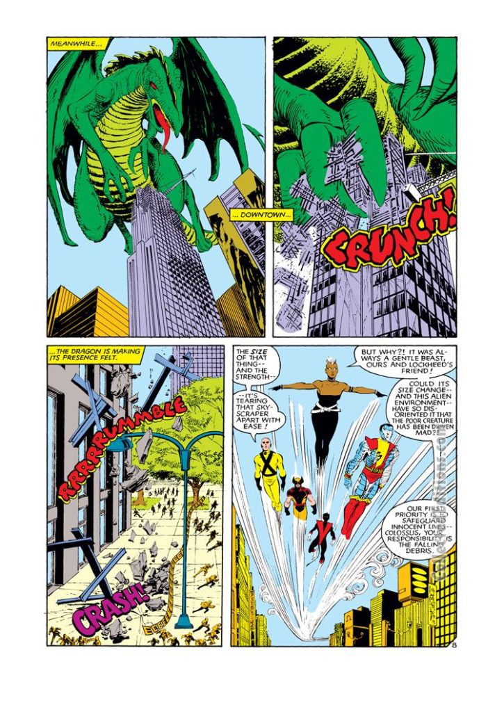 Uncanny X-Men #181, pg. 8; pencils, John Romita Jr.; inks, Dan Green; X-Men vs. Dragon