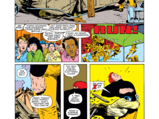 Uncanny X-Men #183, pg. 18; pencils, John Romita Jr.; inks, Dan Green; Colossus vs. Juggernaut