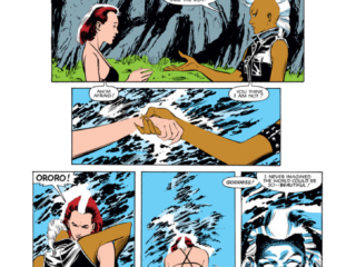 Uncanny X-Men #185, pg. 12; pencils, John Romita Jr.; inks, Dan Green; Storm and Rogue
