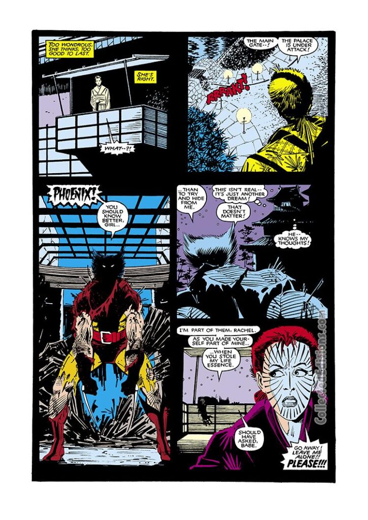 Uncanny X-Men #207, pg. 10; layouts, John Romita Jr.; pencils and inks, Dan Green; Rachel Grey, Phoenix, Wolverine