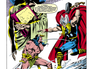 What If? #39, pg. 1; pencils, Ron Wilson; inks, Danny Bulanadi; What If Conan Battle Thor? The Watcher