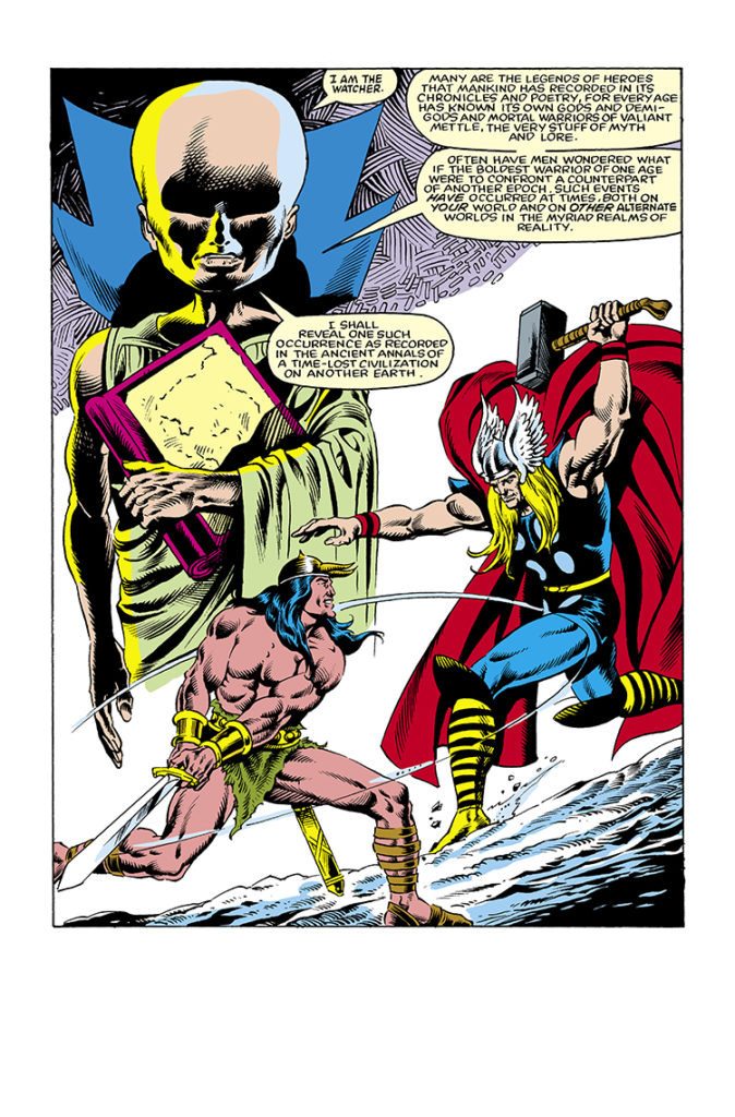 What If? #39, pg. 1; pencils, Ron Wilson; inks, Danny Bulanadi; What If Conan Battle Thor? The Watcher