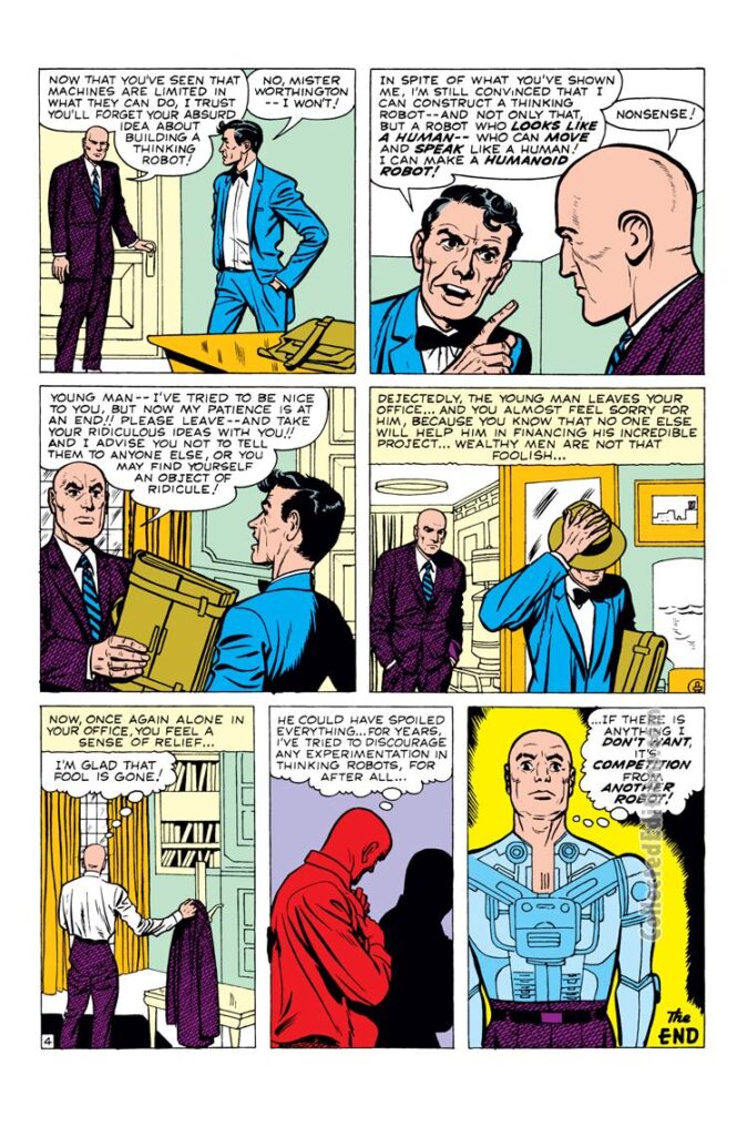World of Fantasy #18. "To Build a Robot!", pg. 4. Atlas Era sci-fi Stan Lee