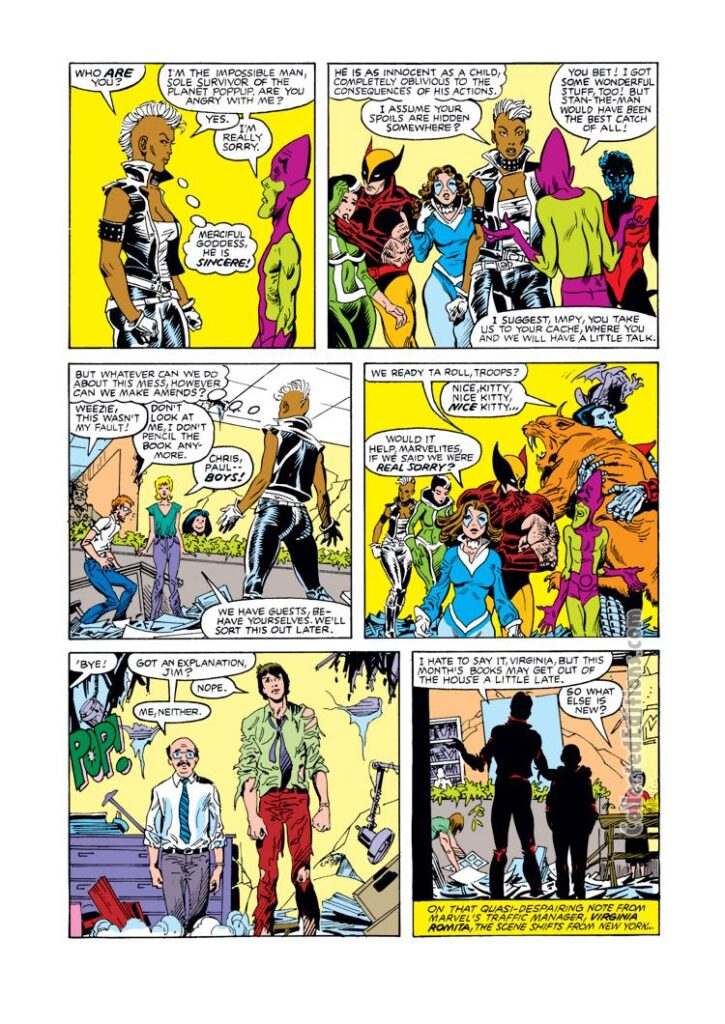 X-Men Annual #7, pg. 32; pencils, Bret Blevins; inks, Al Milgrom; Impossible Man; Jim Shooter, Jim Salicrup