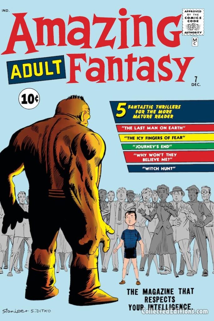 Amazing Adult Fantasy #7 cover; pencils and inks, Steve Ditko; The Magazine That Respects Your Intelligence