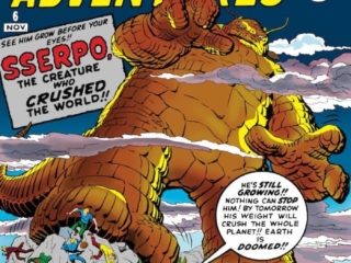 Amazing Adventures #6 cover; pencils, Jack Kirby; inks, George Klein; Sserpo, the Creature Who Crushed the World; Atlas Era; Marvel August 1961 Omnibus