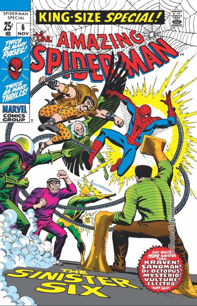 Amazing Spider-Man Annual #6 cover; pencils and inks, John Romita Sr.; Sinister Six, reprint, Vulture, Sandman, Doctor Octopus, Electro, Kraven the Hunter, Mysterio