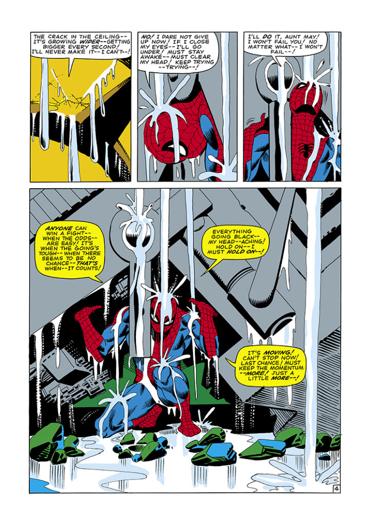 Amazing Spider-Man #33, pg. 4; pencils and inks, Steve Ditko; Peter Parker lifts machinery