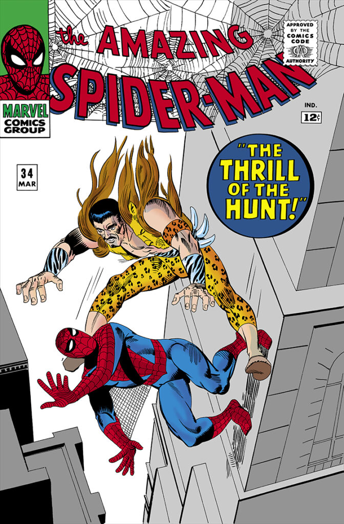 Amazing Spider-Man #34 cover; pencils and inks, Steve Ditko; The Thrill of the Hunt, Kraven the Hunter