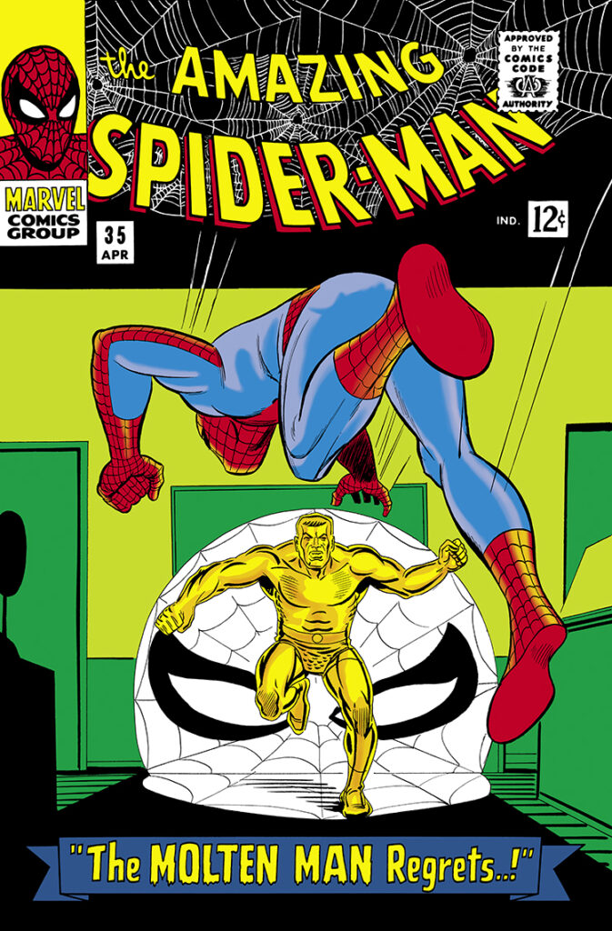 Amazing Spider-Man #35 cover; pencils and inks, Steve Ditko; The Molten Man Regrets