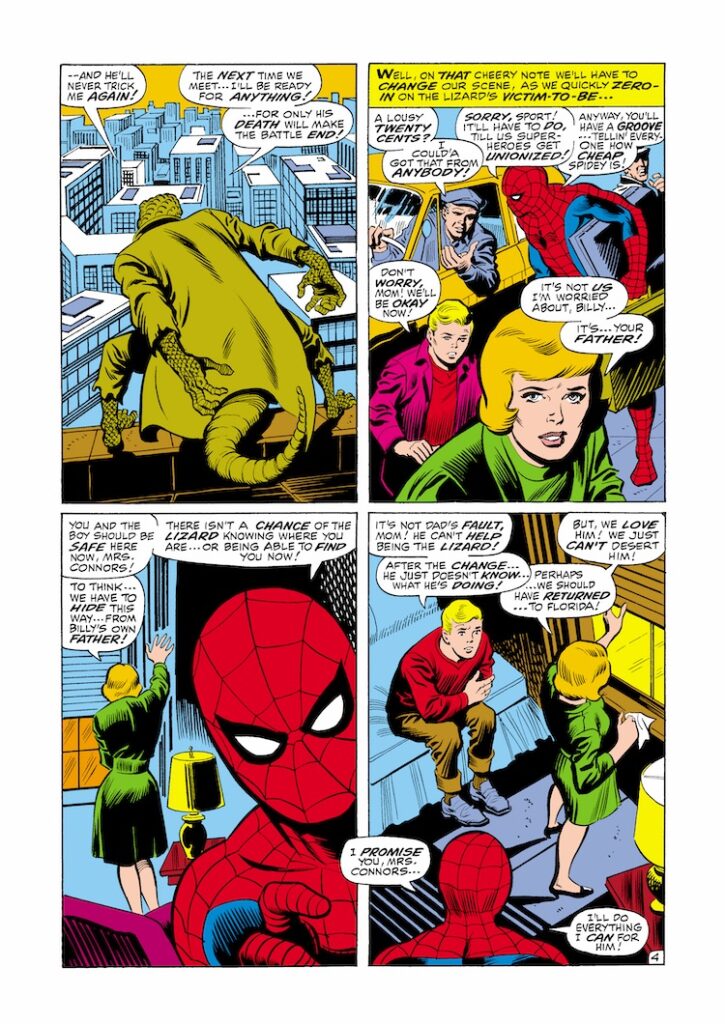 Amazing Spider-Man #76, pg. 4; layouts, John Buscema; pencils and inks, Jim Mooney; Dr. Curt Connors, Billy Connors, Martha Connors, The Lizard