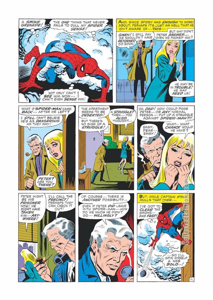 Amazing Spider-Man #85, pg. 11; layouts, John Romita Sr.; pencils, John Buscema; inks, Jim Mooney; Gwen Stacy, Captain George Stacy