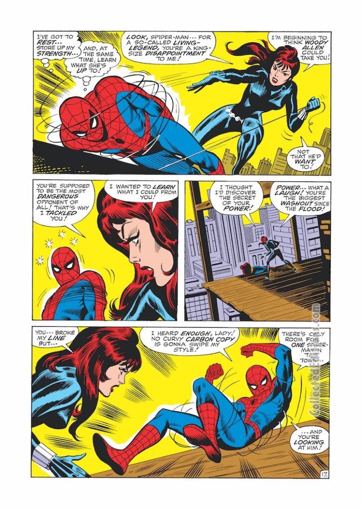 Amazing Spider-Man #86, pg. 17; layouts, John Romita Sr.; pencils and inks, Jim Mooney; new costume, Black Widow