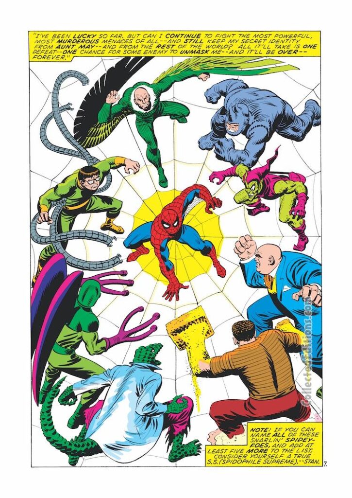 Amazing Spider-Man #94, pg. 7; pencils, John Romita Sr.; inks, Sal Buscema; Sandman, Kingpin, Green Goblin, Rhino, Vulture, Doctor Octopus, Beetle, Lizard, splash page