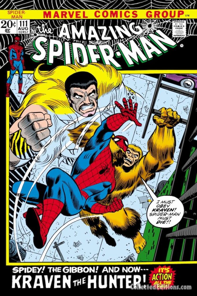 Amazing Spider-Man #111 cover; pencils and inks, John Romita Sr.; Kraven the Hunter, The Gibbon, Marty Blank