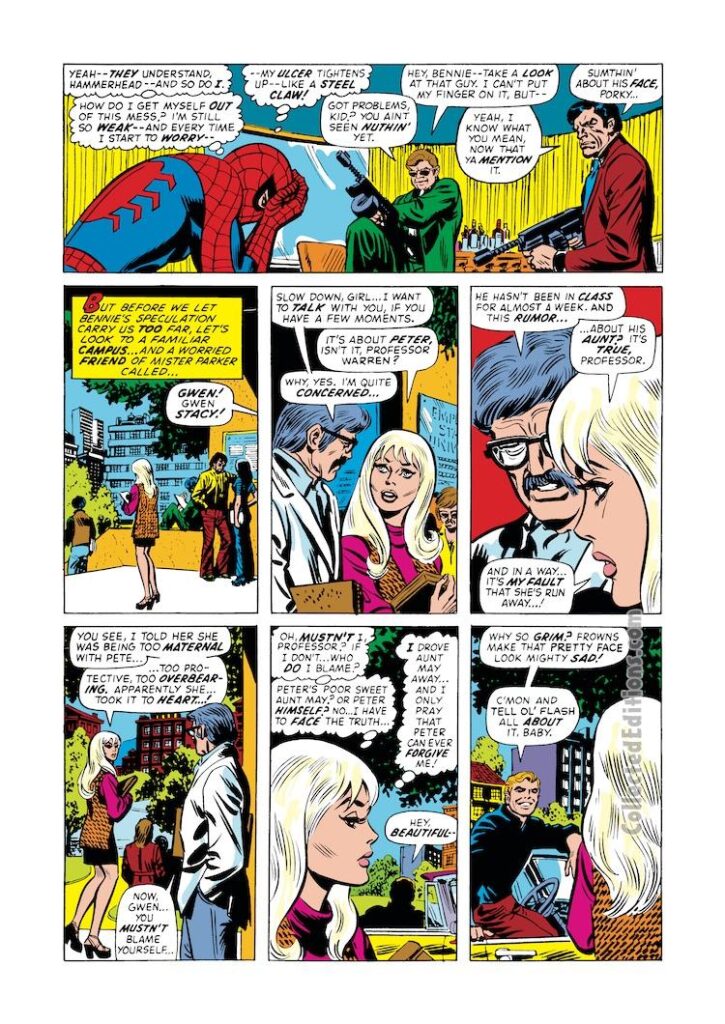 Amazing Spider-Man #114, pg. 13; pencils and inks, John Romita Sr.; art assistants, Tony Mortellaro, Jim Starlin; Miles Warren, Gwen Stacy, Jackal, Flash Thompson