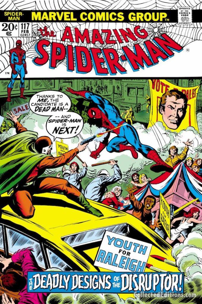 Amazing Spider-Man #117 cover; pencils, John Romita Sr.; inks, Jim Mooney; Deadly Designs of the Disruptor, Richard Raleigh