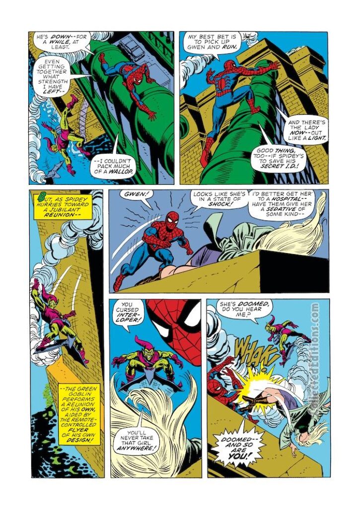 Amazing Spider-Man #121, pg. 17; pencils, Gil Kane; inks, John Romita; Gerry Conway, Death of Gwen Stacy, Manhattan Bridge, Green Goblin