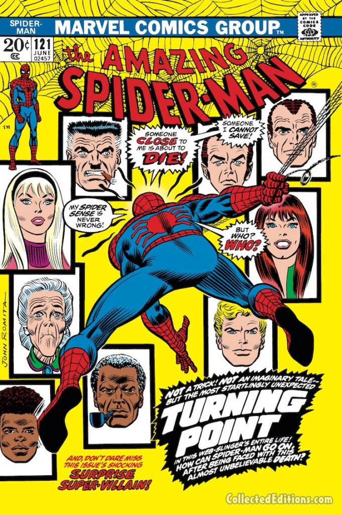 Amazing Spider-Man #121 cover; pencils and inks, John Romita Sr.; Turning Point, Death of Gwen Stacy