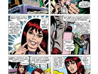 Amazing Spider-Man #125, pg. 6; pencils, Ross Andru; inks, John Romita; Mary Jane Watson, Flash Thompson, Harry Osborn