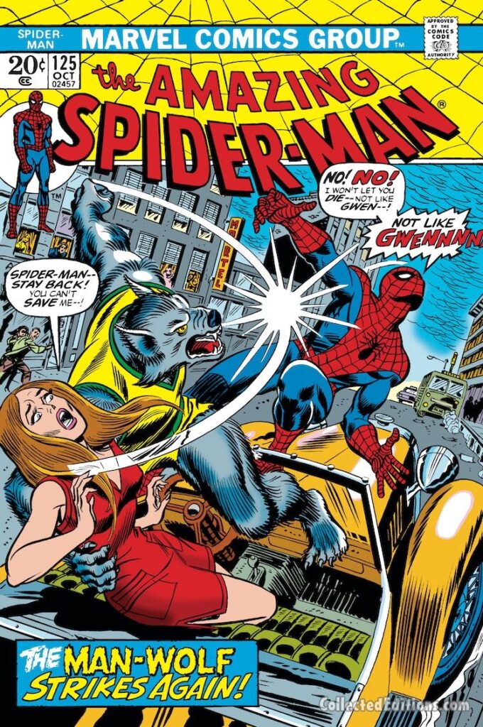 Amazing Spider-Man #125 cover; pencils, John Romita Sr.; inks, Mike Esposito, Man-Wolf Strikes Again