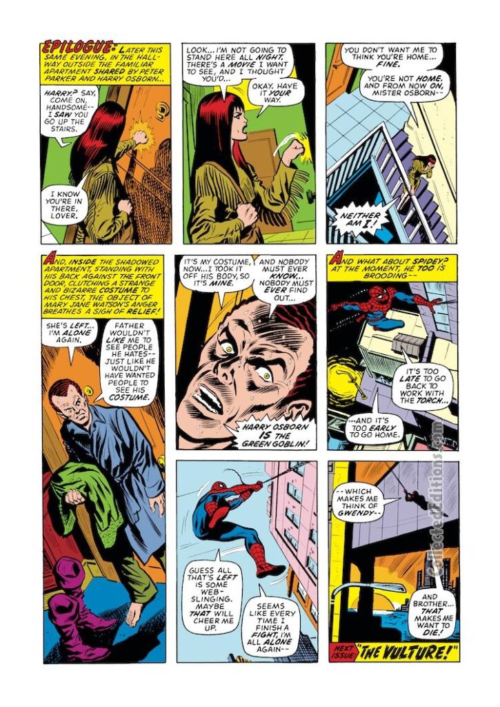 Amazing Spider-Man #126, pg. 19; pencils, Ross Andru; inks, Jim Mooney, Mary Jane Watson, Harry Osborn is the Green Goblin